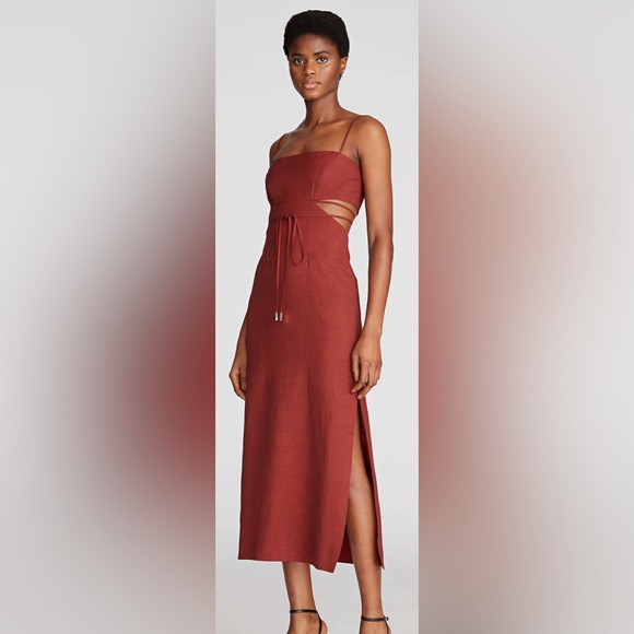 HALSTON NWOT Eli Viscose Linen Blend Brick Dress Size 2 - Picture 3 of 13